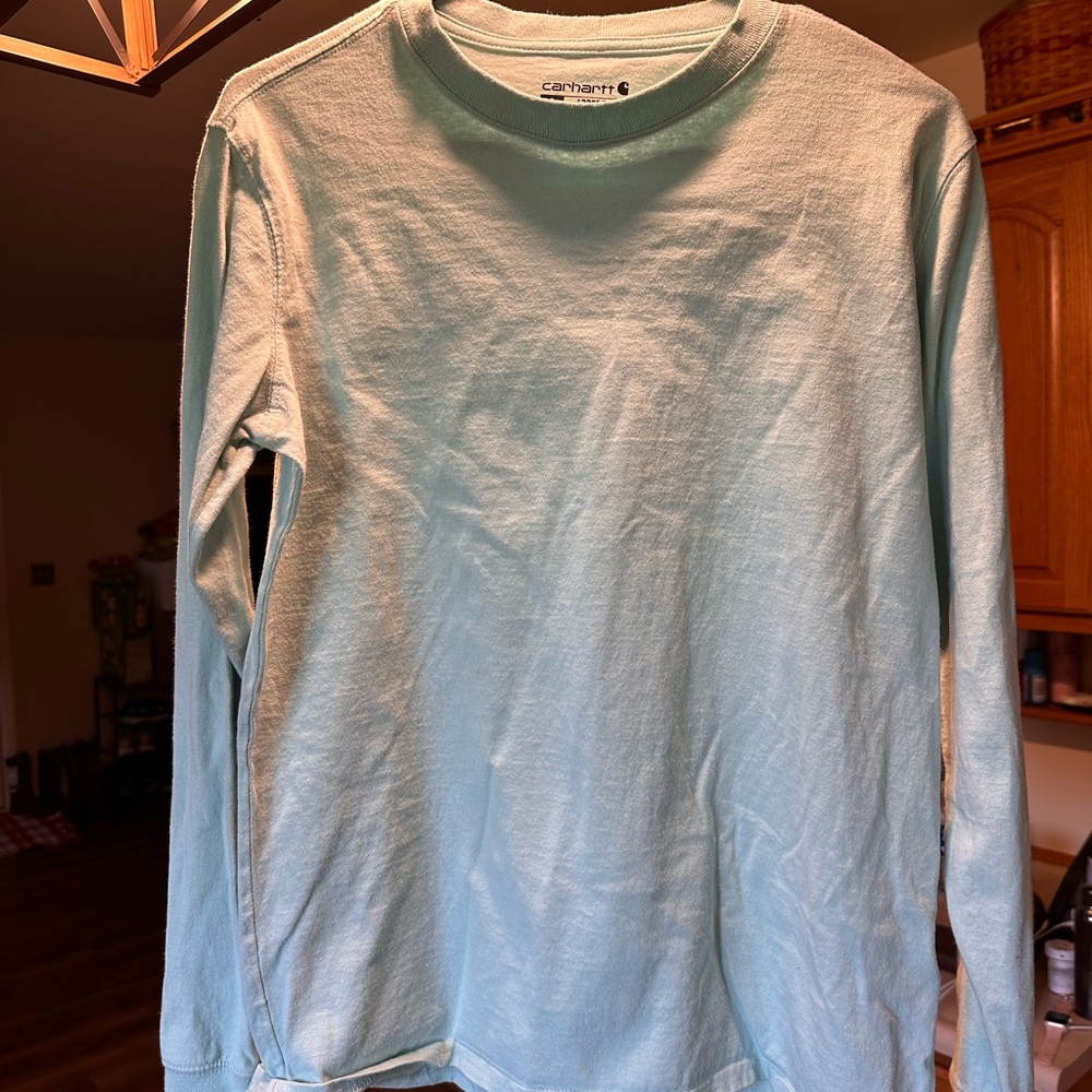 Carhartt women’s  Light Blue Long Sleeve Shirt with logo Small